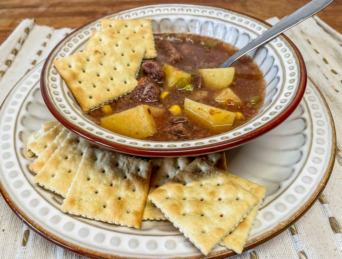 With a shelf full of homemade canned venison and vegetable soup, a warm meal is just minutes away any time you want one.