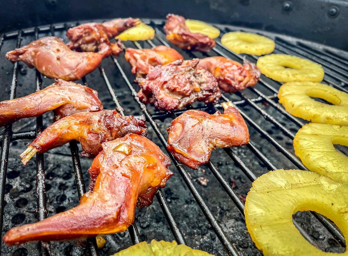 Add the pineapple to the grill when you flip the squirrel.