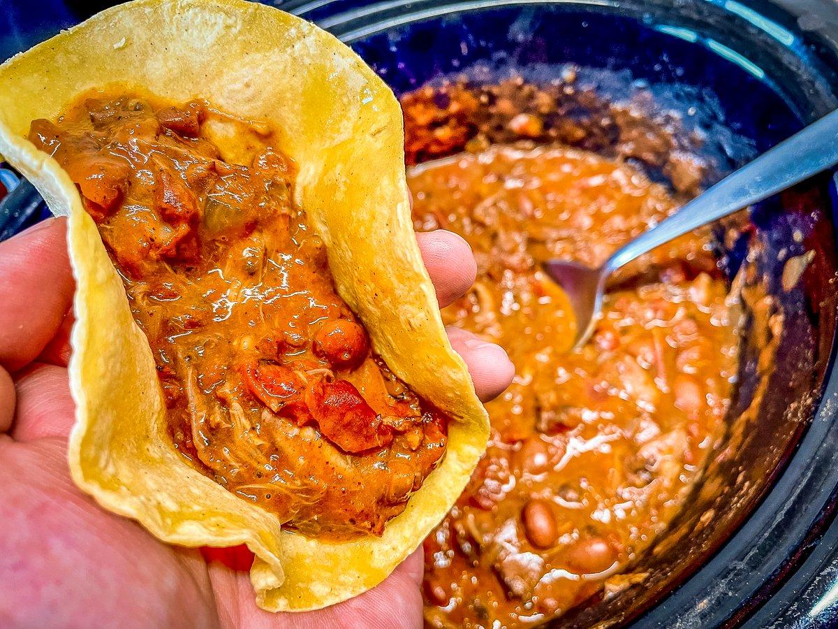 Spoon the taco filling into warm tortillas.