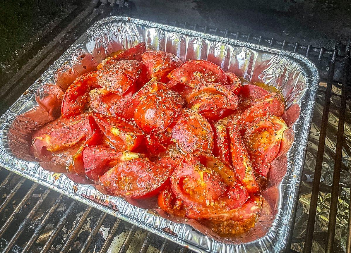 These grilled tomatoes are easy to throw together and to clean up after.