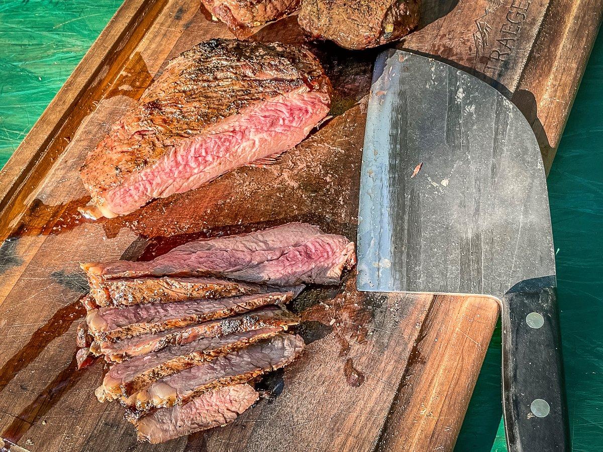 Slice the tri-tip thinly, against the grain, for maximum tenderness.