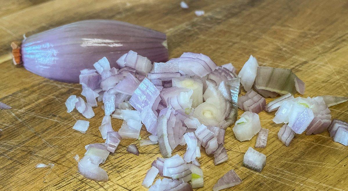 Start with a diced shallot.
