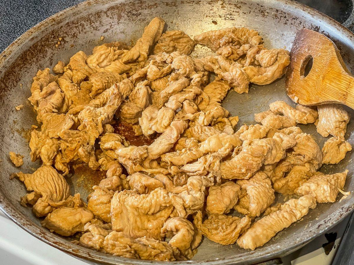 Sauté the turkey until just cooked through, then remove from pan.