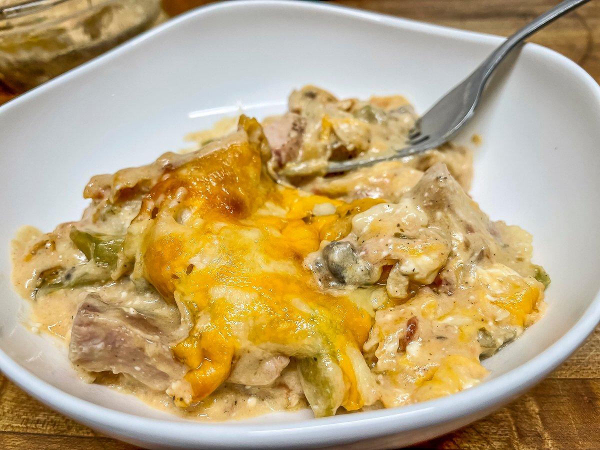 Using wild turkey in place of chicken gives the casserole a flavorful twist.