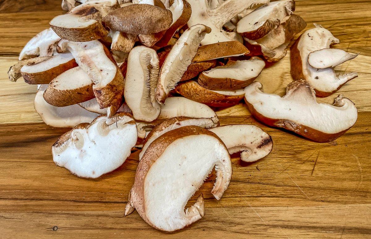 Dice your favorite mushroom for the duxelles.