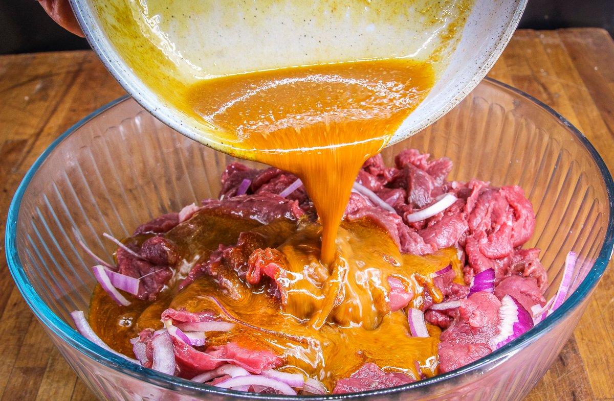 Pour the marinade over the venison, then refrigerate.