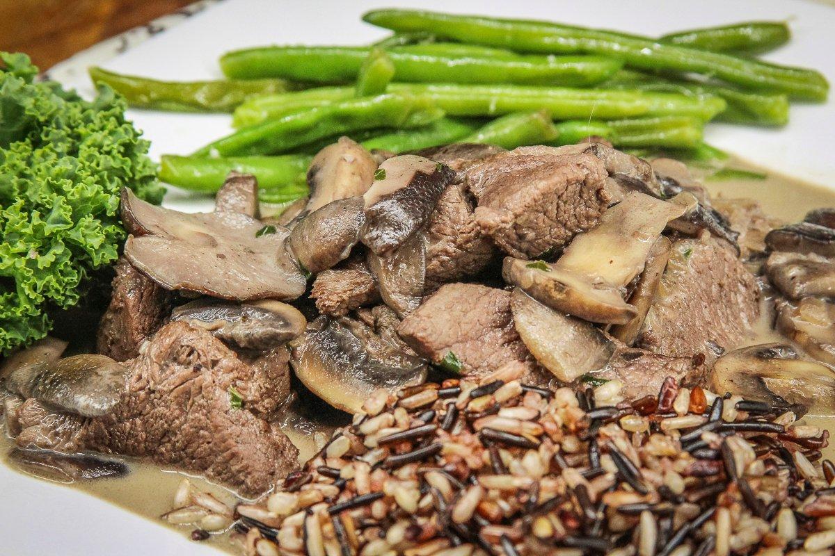 Serve the venison and mushrooms with rice or pasta and a favorite vegetable.