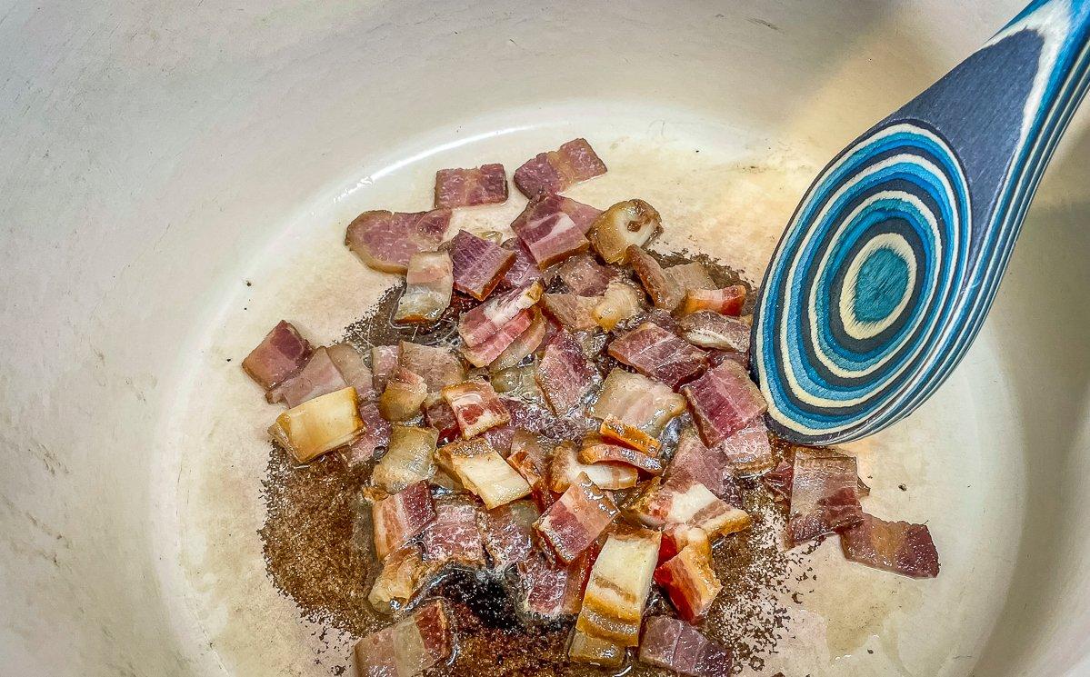 Render the bacon till crisp.