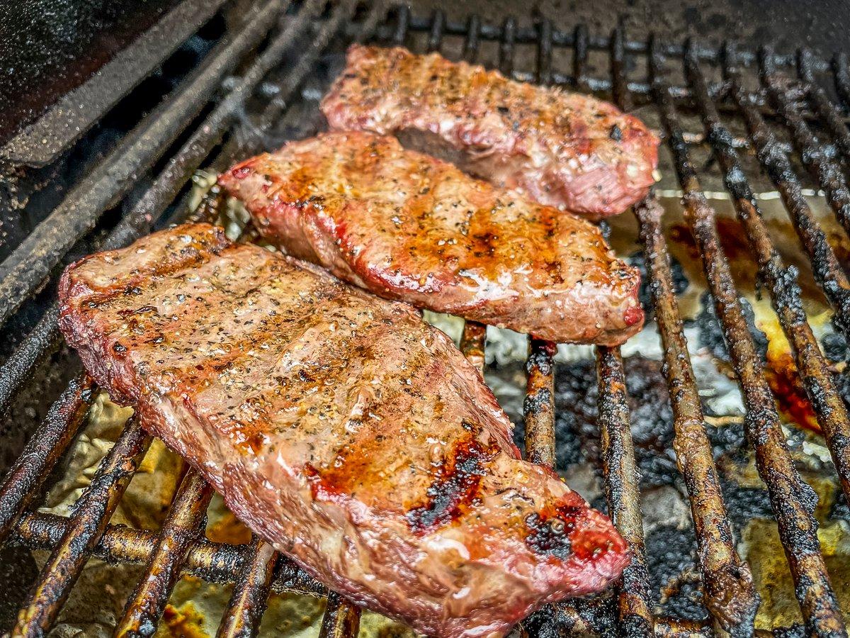 Grill the steaks to medium-rare or to your desired doneness. 