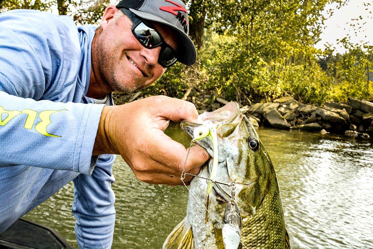 ​Flashy spinnerbaits are fall favorites for smallmouth. Image by Millennium Promotions