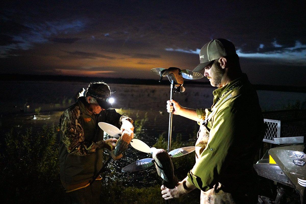 The Mojo Outdoors crew preps spinners ahead of a teal hunt. Image by Mojo Outdoors