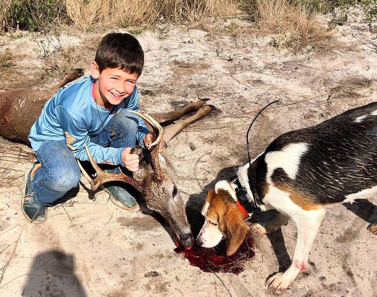 Kade Dean continues the tradition of Southern deer hunting with hounds with his first buck.