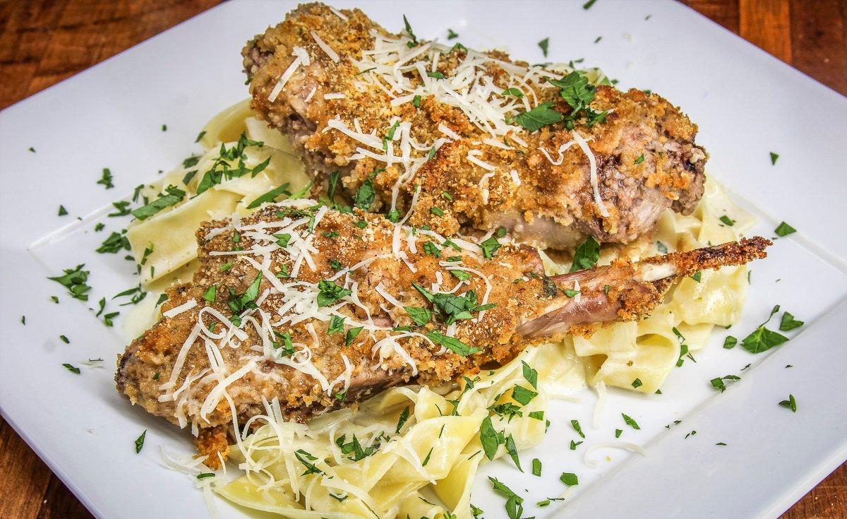 Serve the crispy rabbit over your favorite pasta to make it a meal.