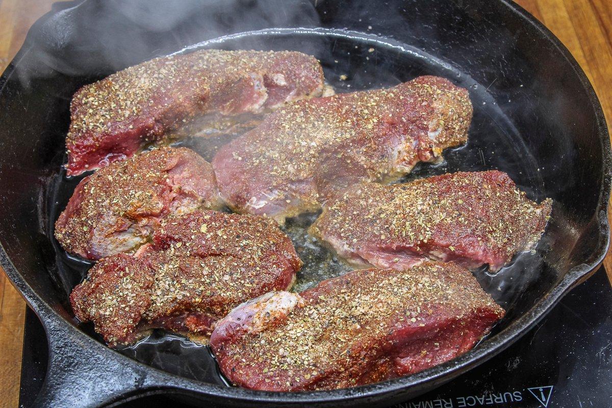 Hands off — sear the steaks for 3 minutes without moving before flipping.
