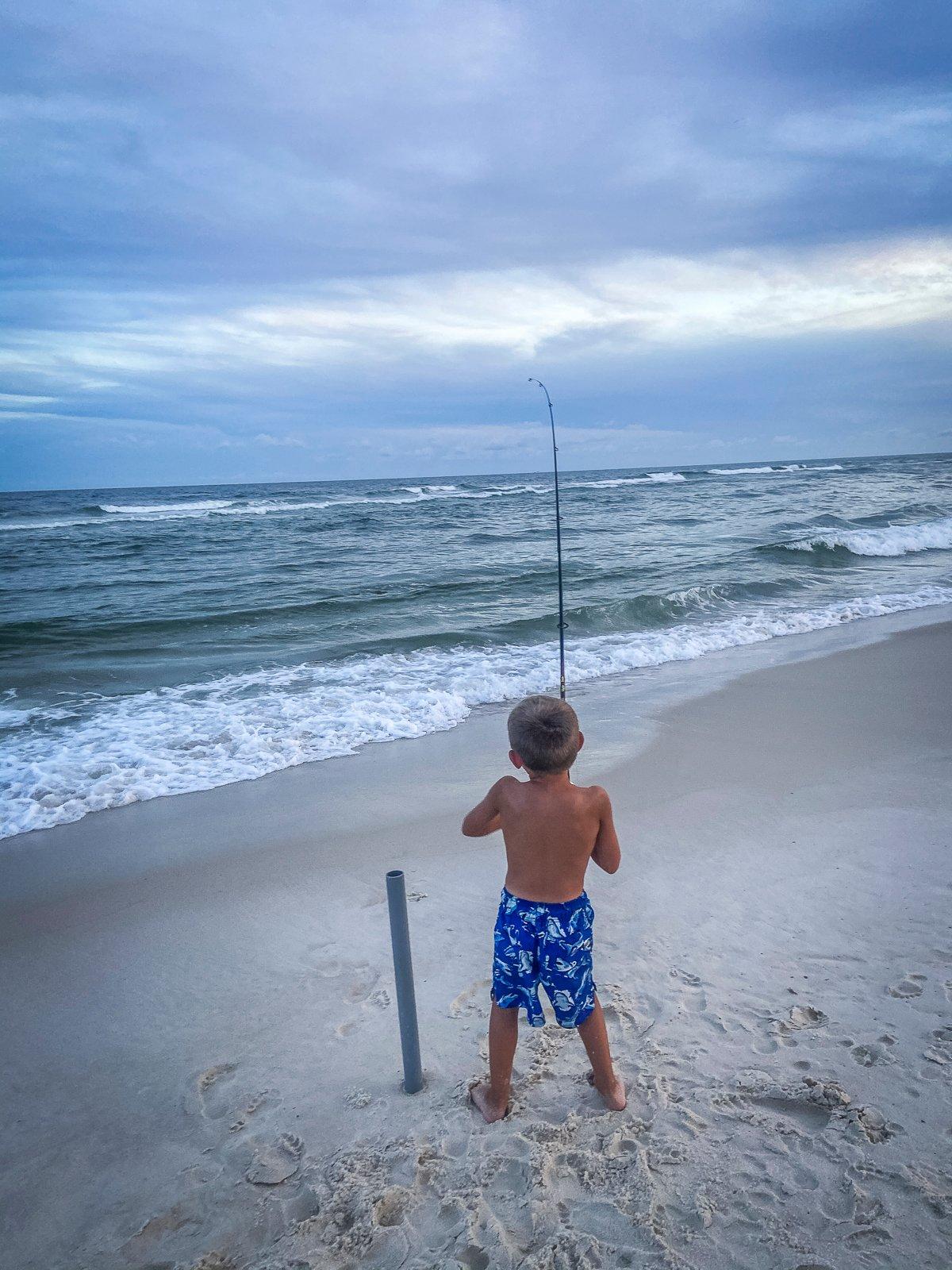 Using PVC Pipe Has Pole Holders On The Beach To Surf Fish 