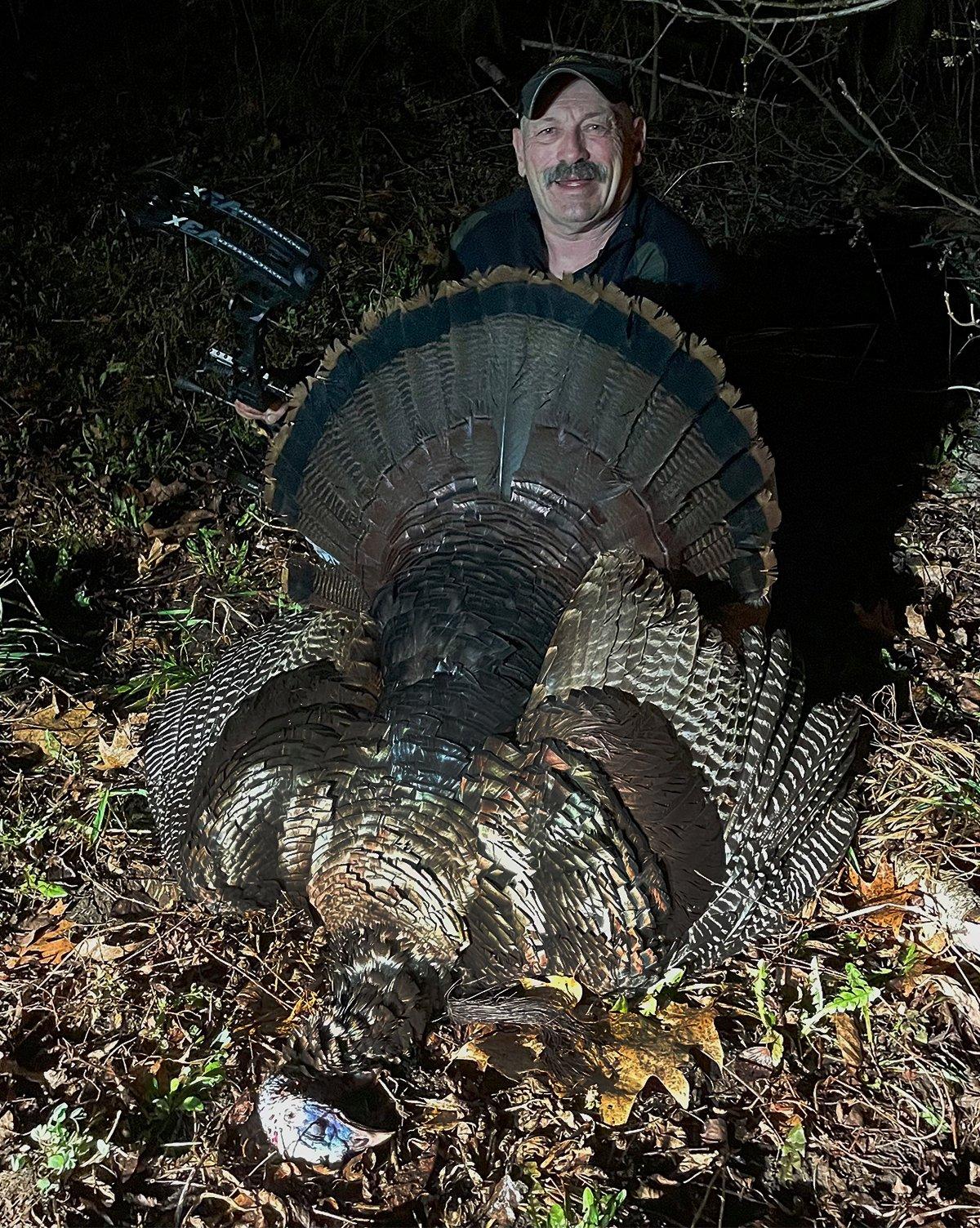 Last weekend, Kicking Bear's Ray Howell struck out to a turkey blind and anchored this Minnesota gobbler with a well-placed arrow. Image courtesy of Ray Howell