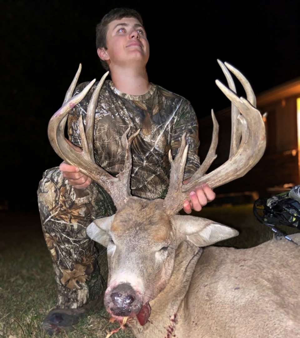 Kansas bowhunter Korbin Jones this monster in early October. Kansas bowhunter Korbin Jones this monster in early October.
