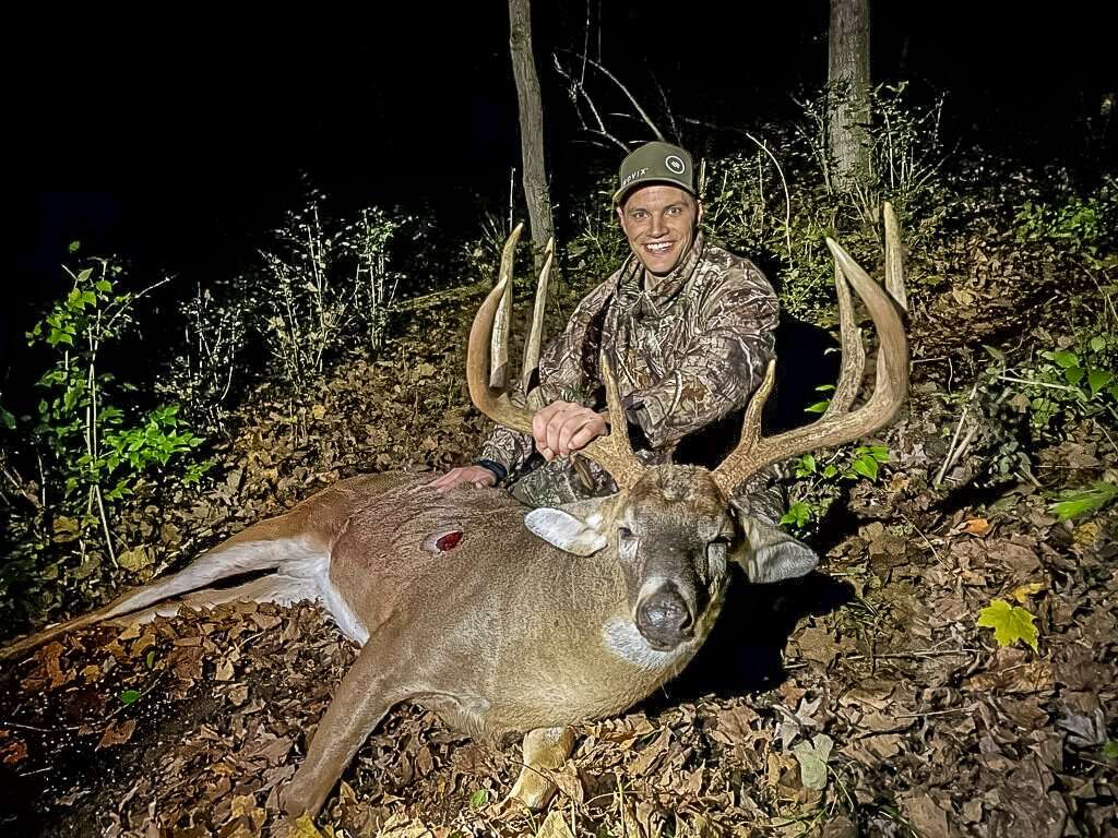 Justin Kamps, of Midwest Whitetail, arrowed this 170 6/8-inch (gross) Illinois 8-pointer. He first learned of this giant buck in 2019. Image courtesy of Justin Kamps