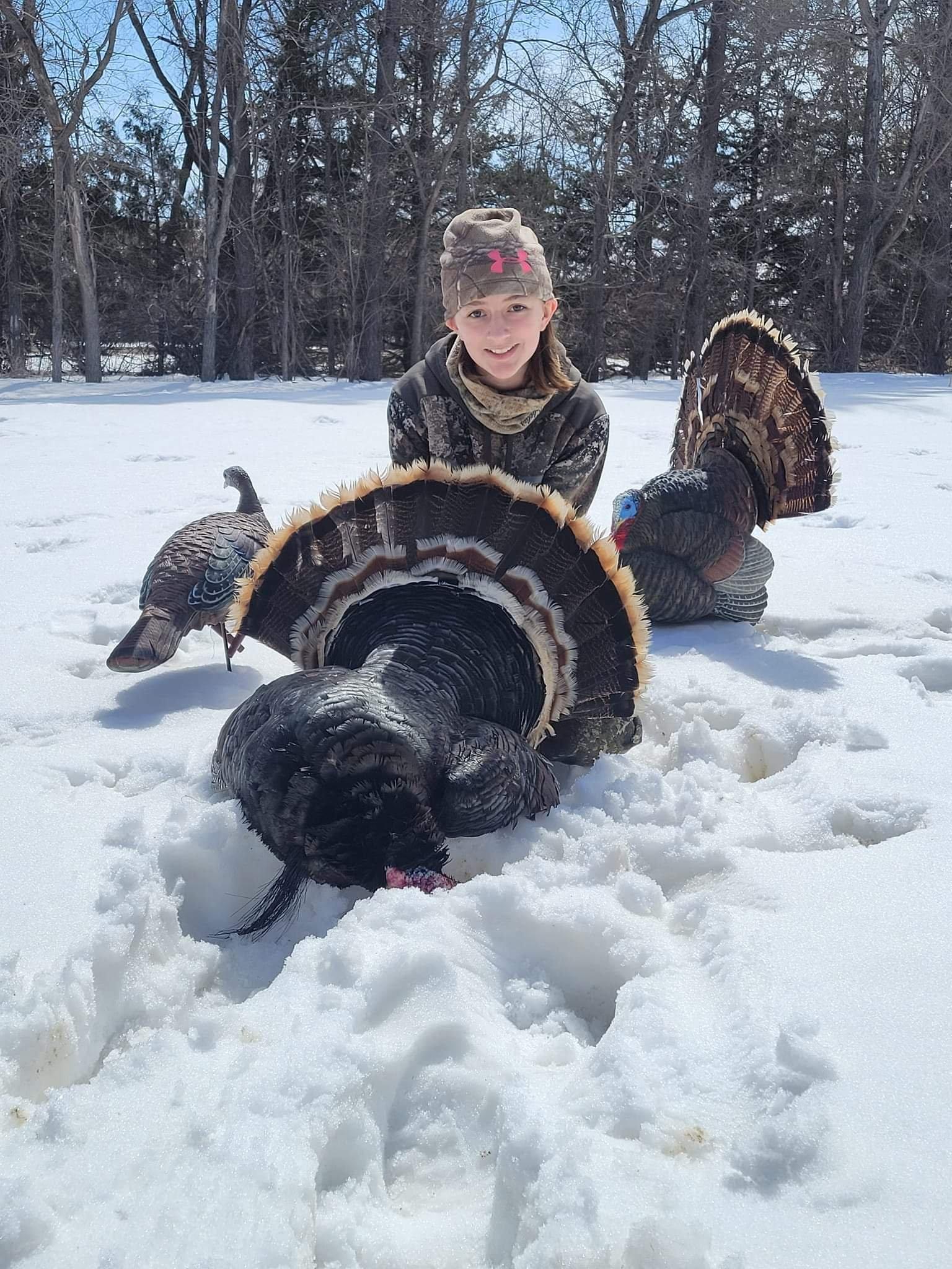 Eleven-year-old Keira Harnois hunted in South Dakota with her father, Thomas, and tagged this triple-bearded gobbler. Image by Thomas Harnois