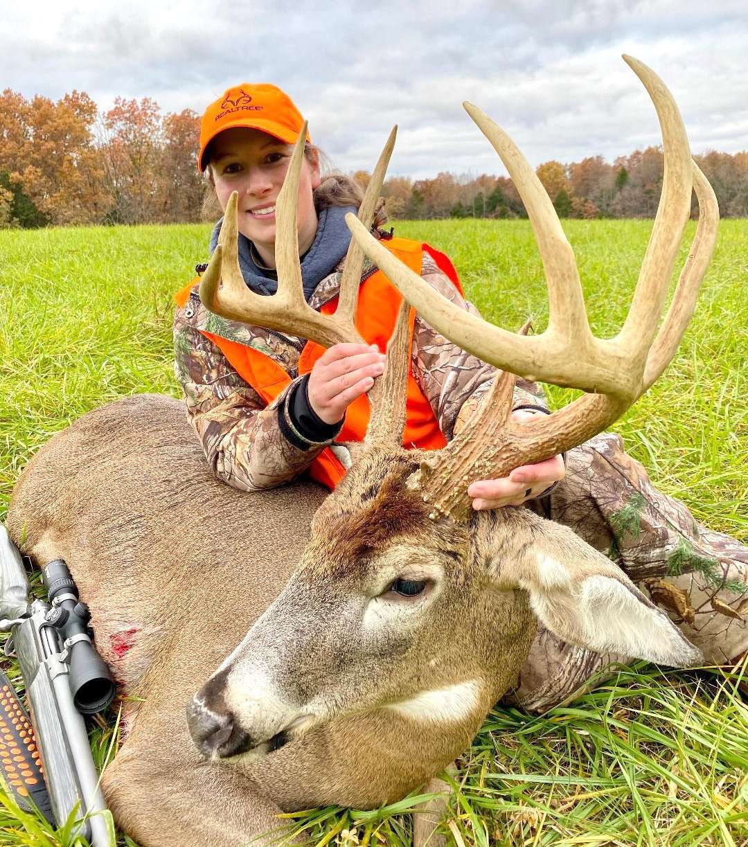 The buck stretched the tape to 161 6/8 inches (gross). Image by Kirsten Godfrey The buck stretched the tape to 161 6/8 inches (gross). Image by Kirsten Godfrey