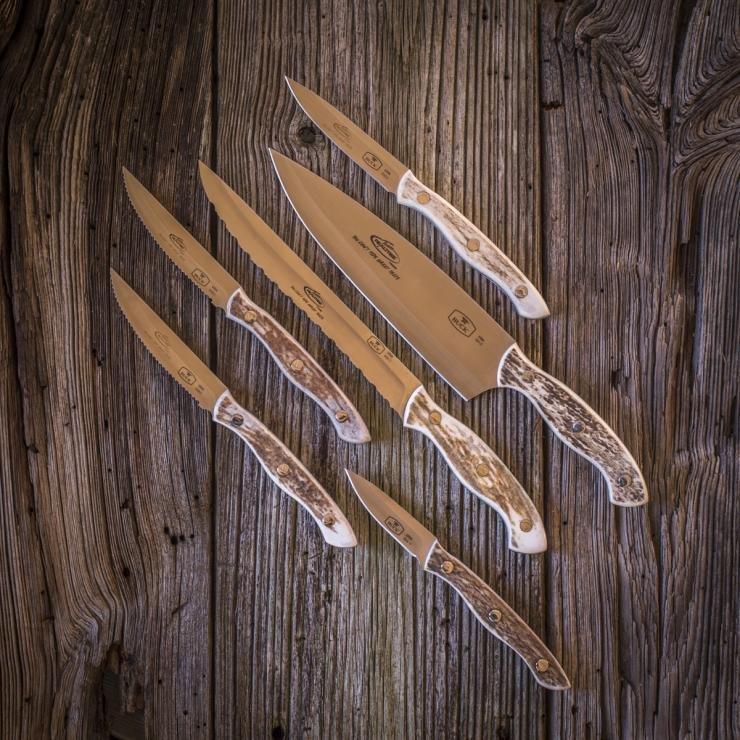 The Buck line of kitchen cutlery comes with a variety of grip materials, including elk antler. Image Bill Konway