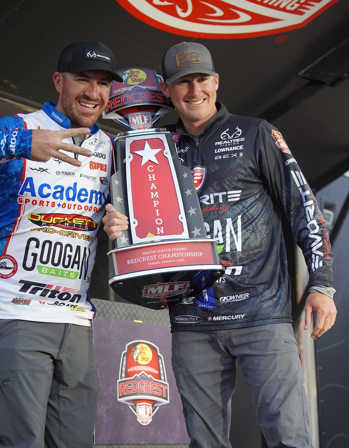 Realtree Fishing pros Jacob Wheeler (left) and Dustin Connell each set records by winning three regular-season events in a year. 