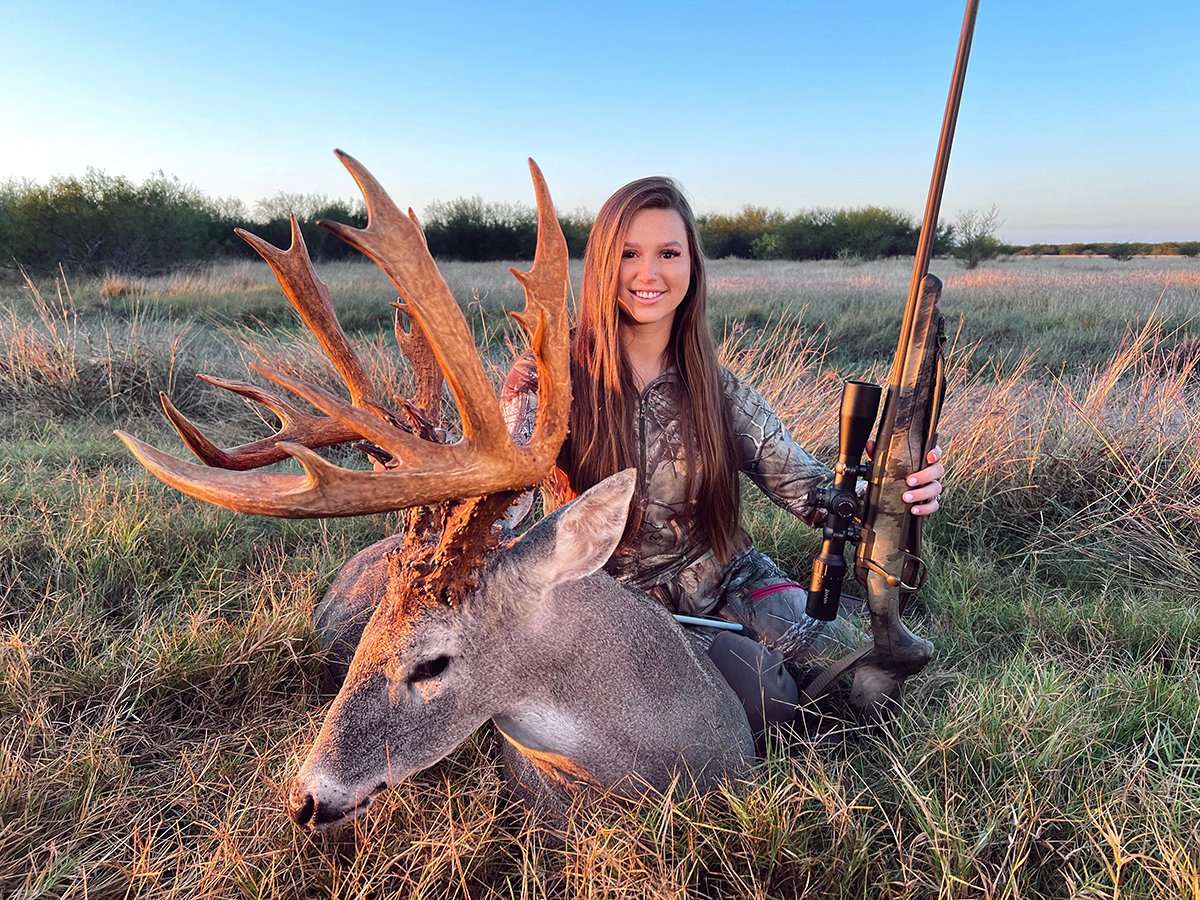 MaKenna McFerrin finally caught up to this giant Texas buck, which scored 199 inches. Image by Legends of the Fall