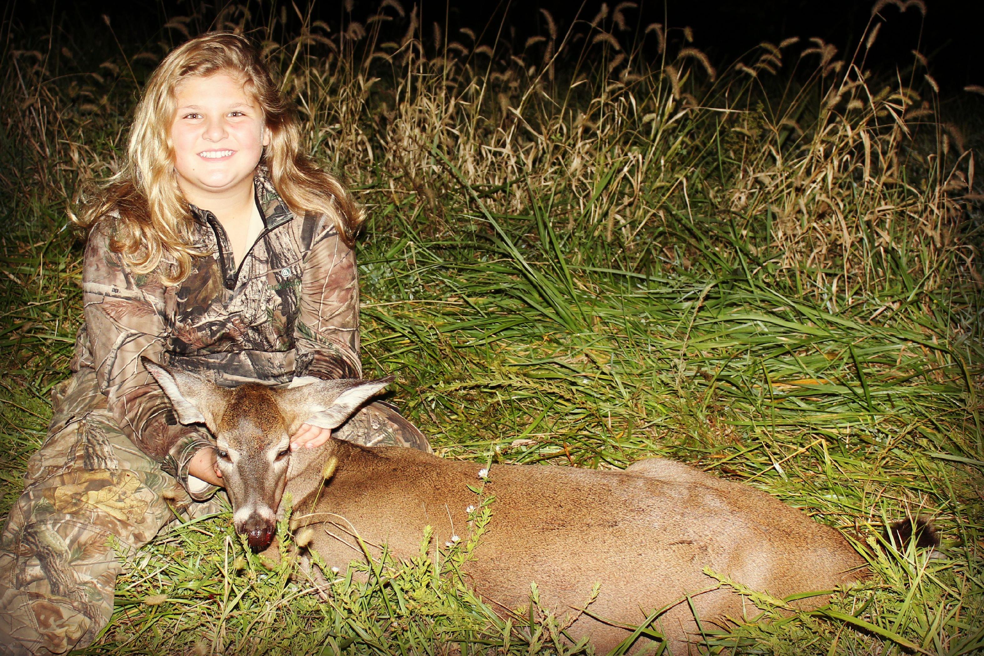 Michaela with one of her deer from last year.