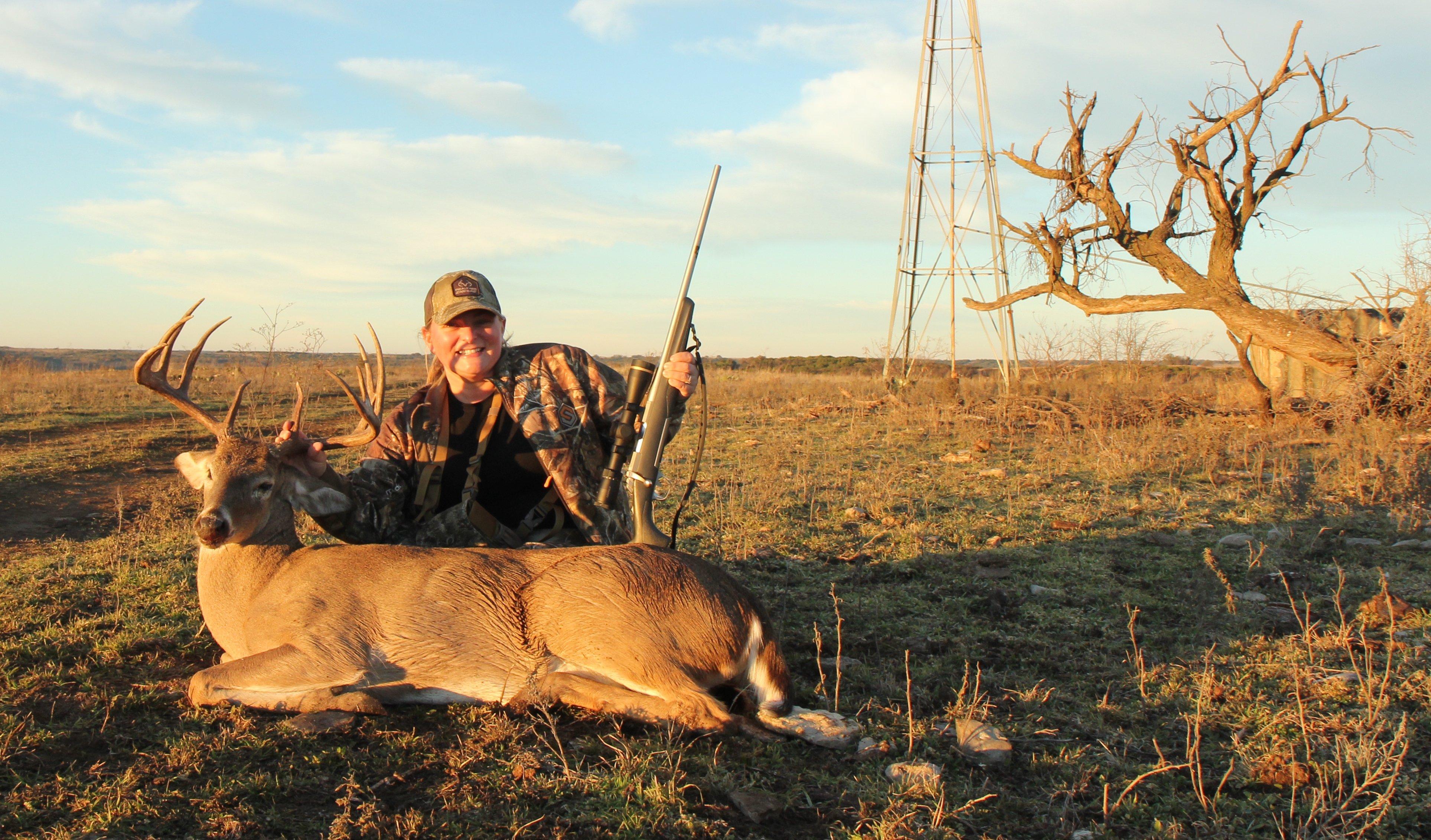 Michelle Brantley with a big Texas whitetail. 