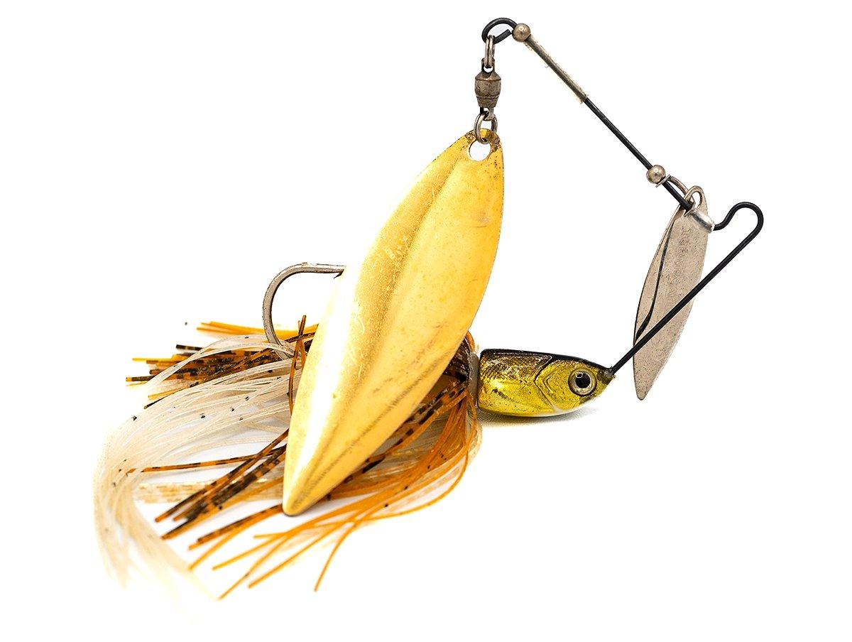Big spinnerbaits with gold willow-leaf blades are the author's go-to for windy days.