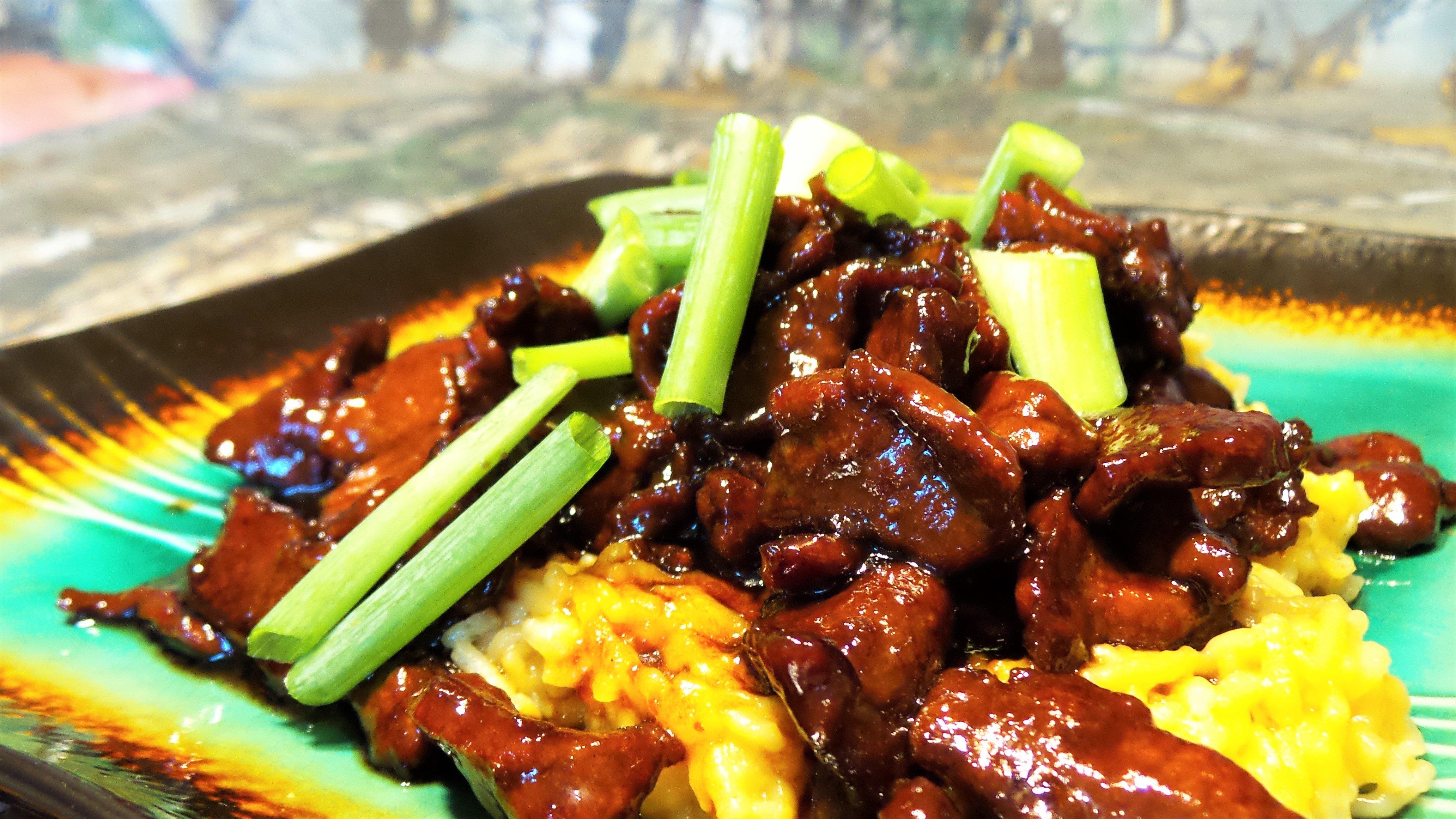 Serve the Mongolian Venison over rice and top with green onions.