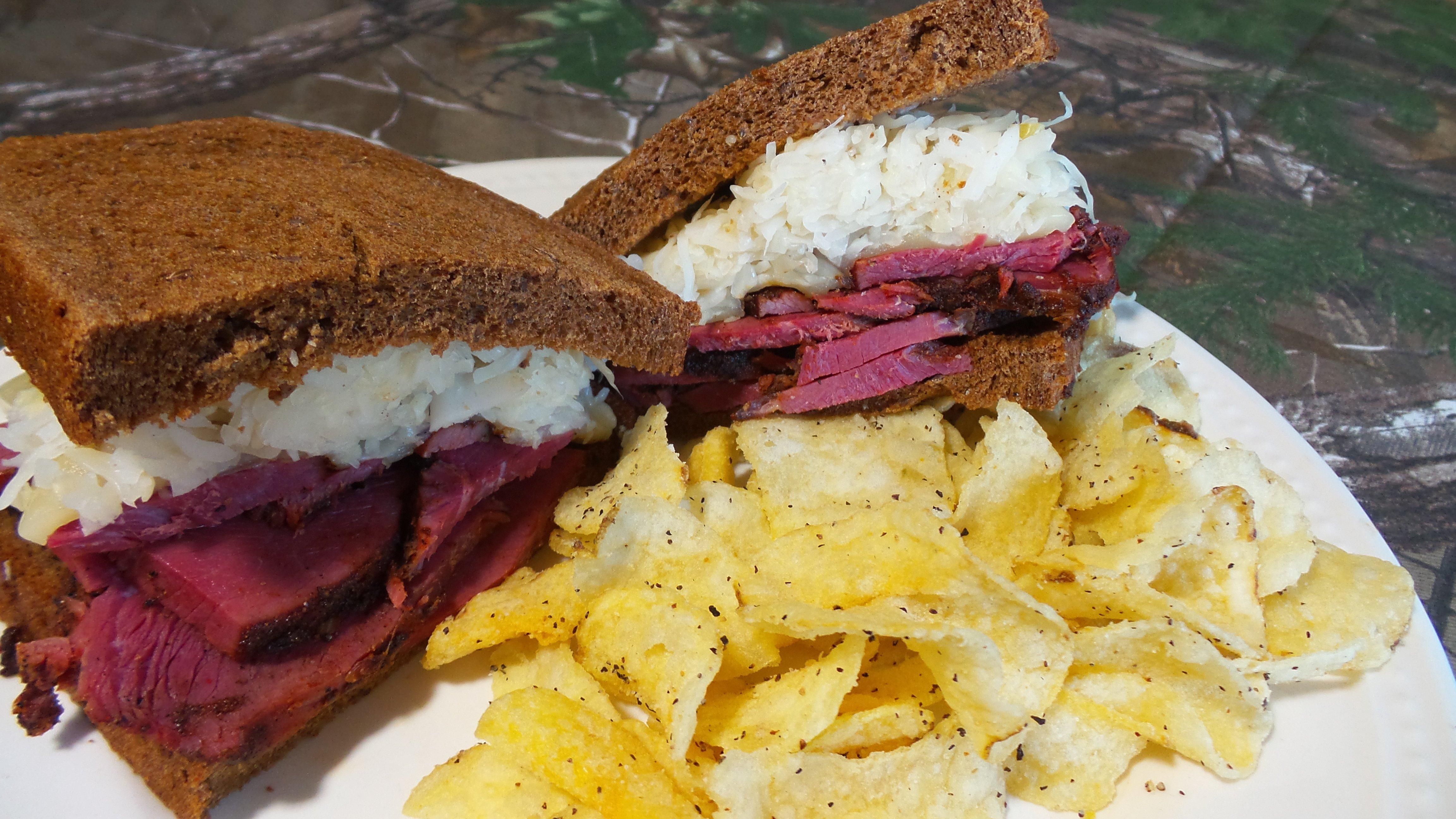 A Reuben on rye with sauerkraut and swiss cheese is a classic.