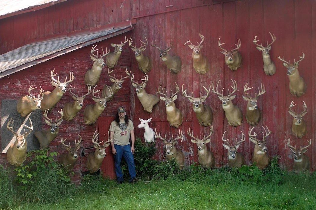 The author poses with bucks he's tagged over the years. (Dan Infalt photo)