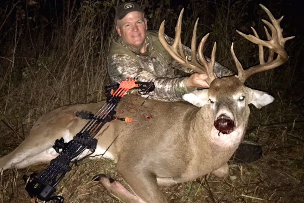 Florida's Hoppy Kempfer double-lunged this giant Show Me State buck during the 2017 archery season. Oddly, Kempfer discovered a broadhead in the buck's shoulder while butchering. (Photo courtesy of Hoppy Kempfer)