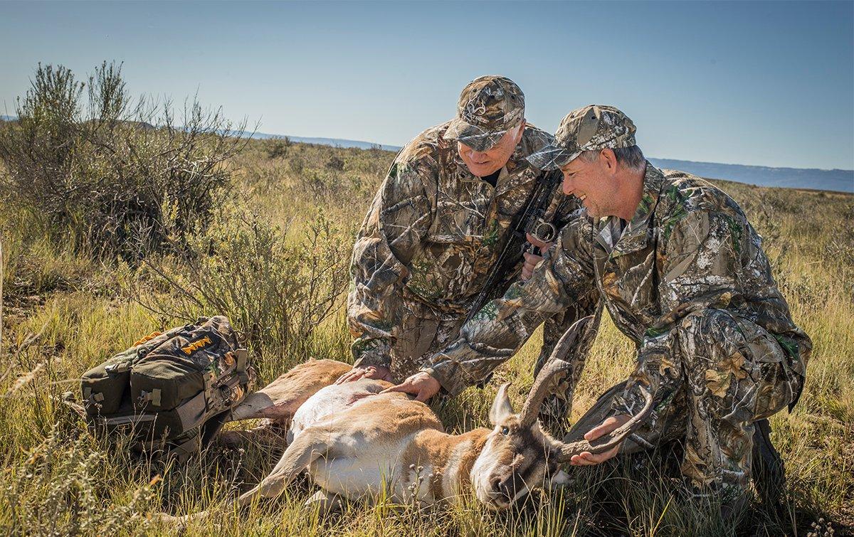Fred Eichler admires a nice pronghorn antelope. (Bill Konway photo)