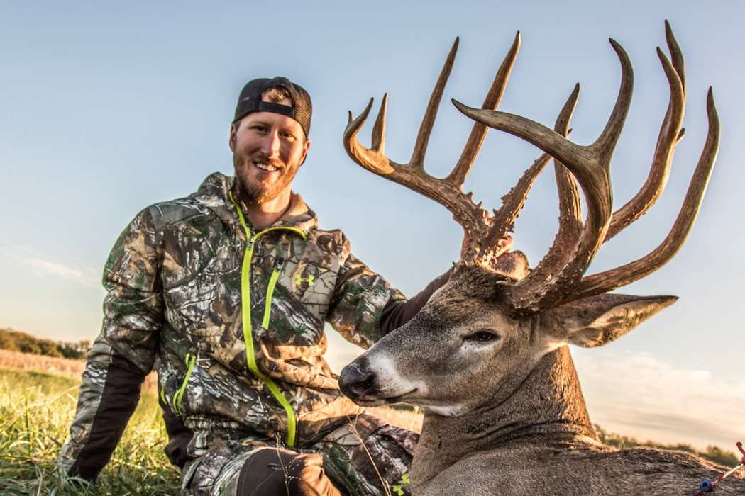 Bowhunter Scott Burton killed this 204-inch (gross score) double-beamed buck on a Kansas lease he manages with some buddies. (Photo courtesy of Alex Fulkerson)