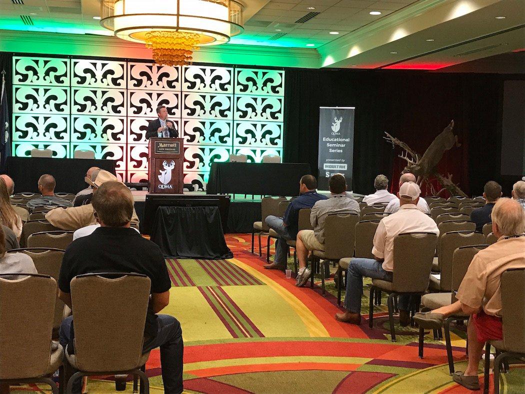 Dr. Glen Gentry with LSU and the Bob R Jones Idlewild Research Station speaks to the QDMA audience. (Josh Honeycutt photo)