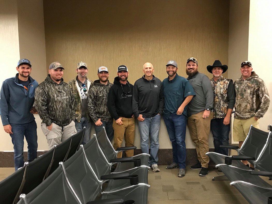  Coulton Seifert, Stephen McNelly, Phillip Culpepper, Cragg Fitz, Jay Alston, David Blanton, Michael Waddell, Justin Martin and Greg Thompson ready for departure after the hunt. (Realtree photo)