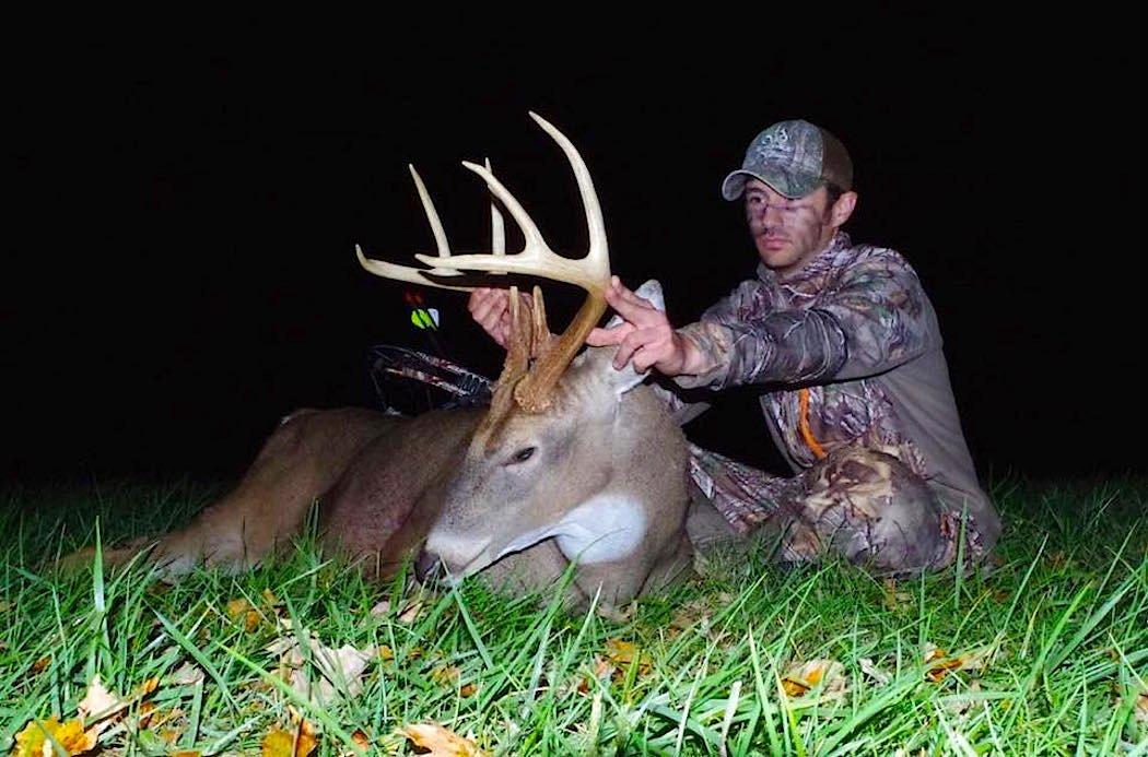 The author poses with a buck he killed during the 2016 season. He found its shed from the year before a mere 15 yards from where he ended up killing it. (Marty Honeycutt photo)