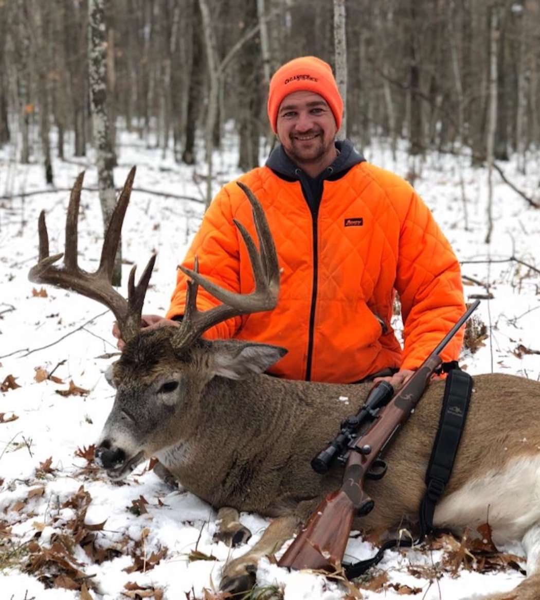 Justin Matott poses with the monstrous deer-drive buck. (Matott photo)