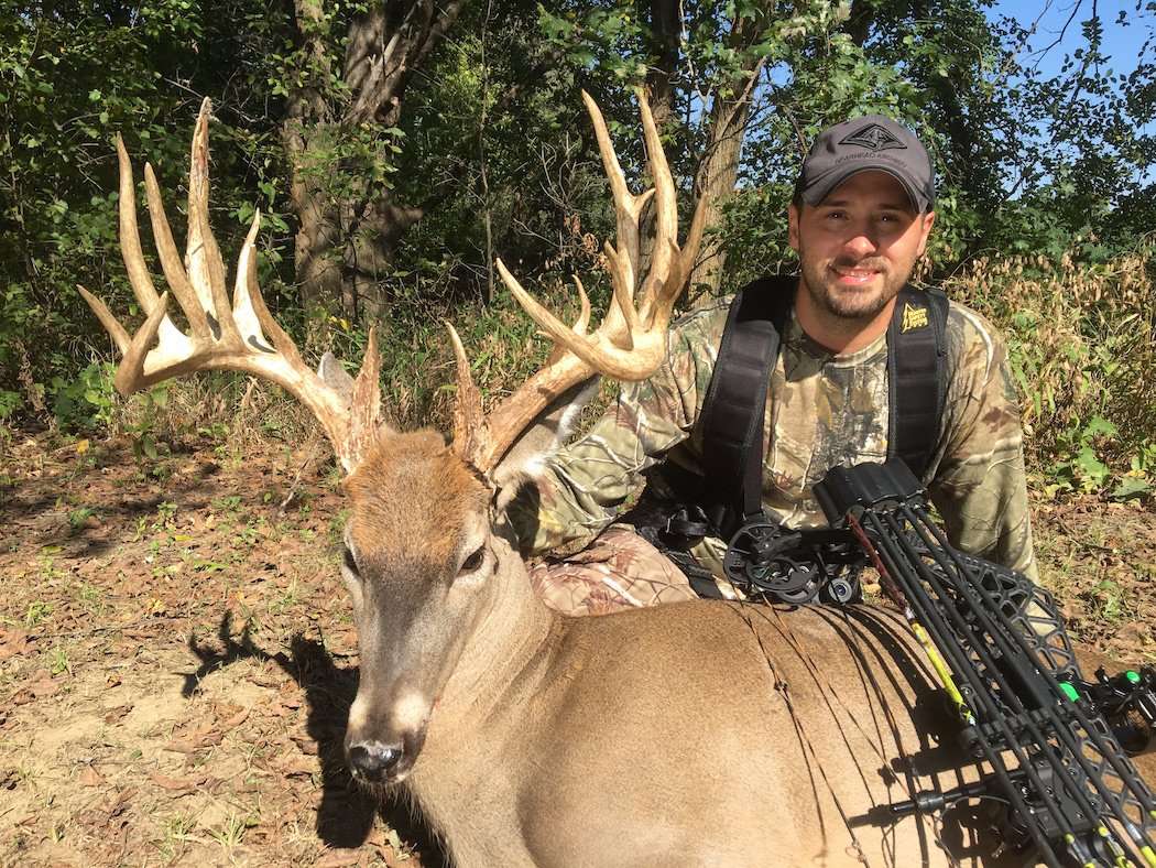 Barry Greenhaw arrowed this outstanding Kansas buck the evening of October 1, 2017. The deer, nicknamed Jesús, Jr.., is the subject of a bizarre series of events. (Photo courtesy of Barry Greenhaw)