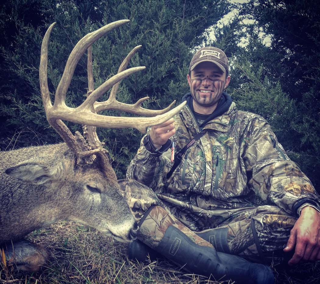 Blaine Lotz poses with his giant, late-season Kansas buck. (Blaine Lotz photo)