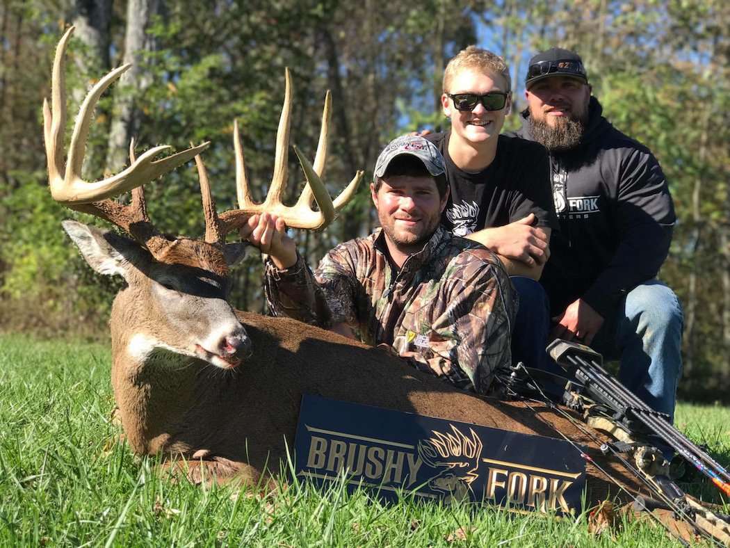 Hiram Cutter, guide Fin Badgewick and outfitter Bryan Dawes are all smiles behind Cutter's buck of a lifetime. (Hiram Cutter photo) Hiram Cutter, guide Fin Badgewick and outfitter Bryan Dawes are all smiles behind Cutter's buck of a lifetime. (Hiram Cutter photo)
