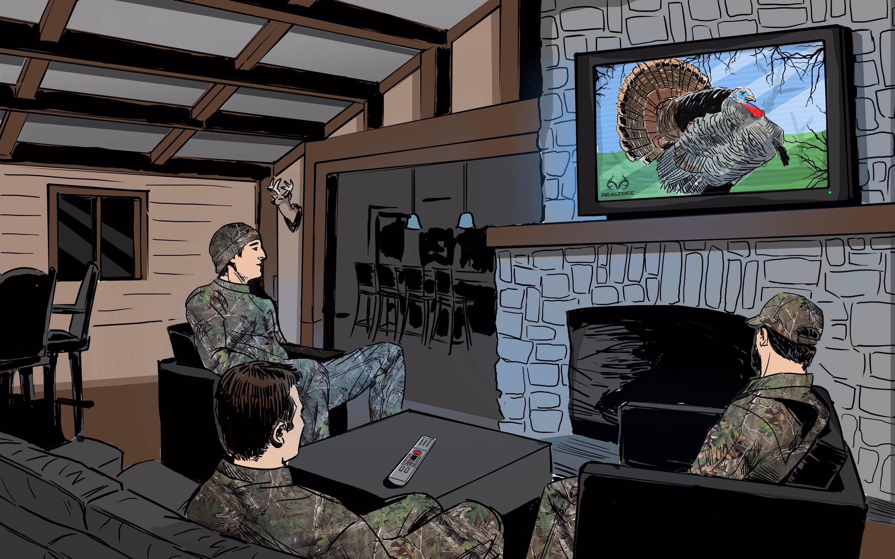 Men love their outdoor television. (Ryan Orndorff illustration)