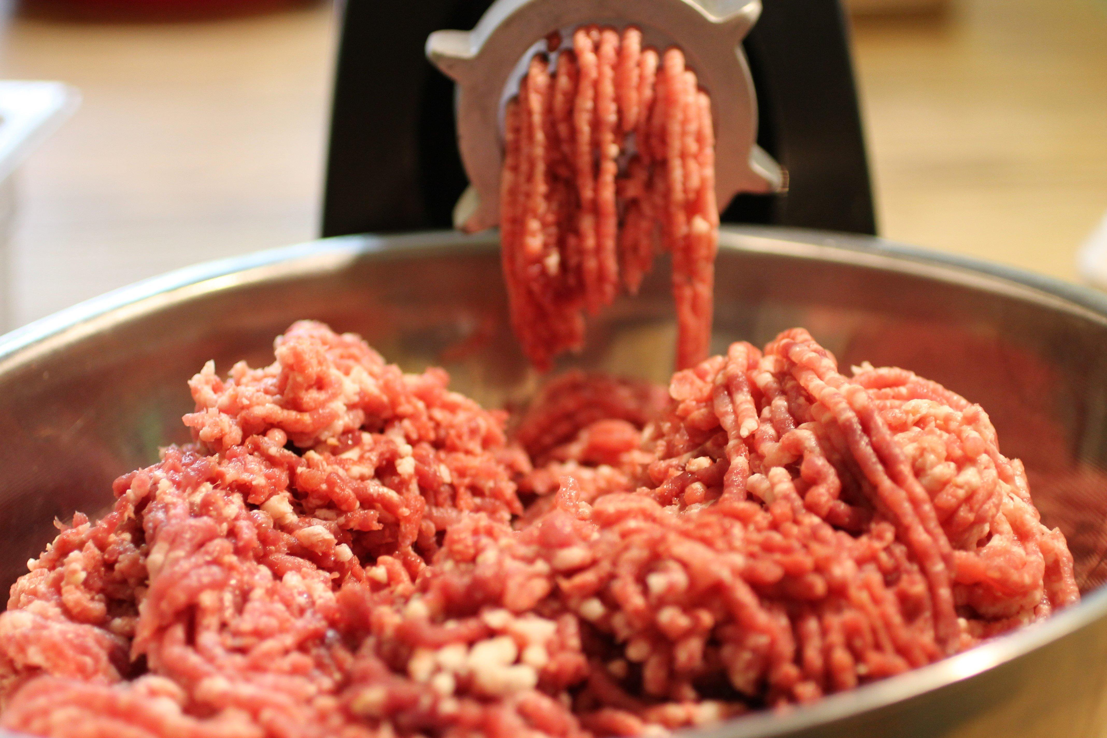 Grind the meat through a medium plate.