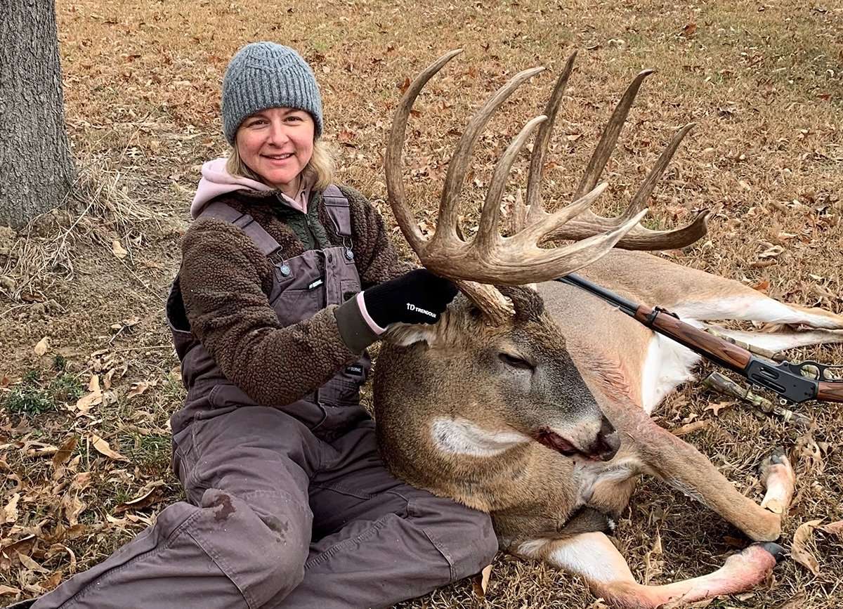 This 196 6/8-inch buck gave Kate Sanford the rush of her life when it offered her a 30-yard shot on the opening morning of Missouri's firearms season. Image courtesy of Shawn and Kate Sanford
