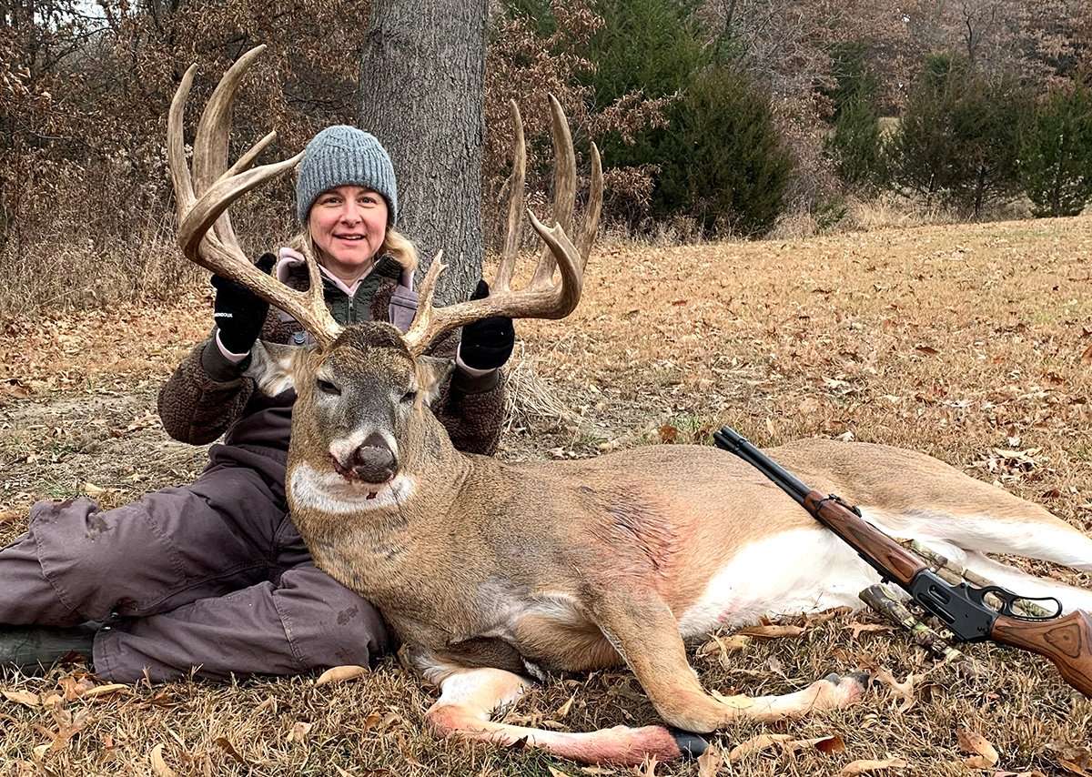 The Sanfords didn't previously know that the buck existed, and they later learned that adjacent landowners had been watching the buck for at least two seasons. The buck had been around 160 inches in 2021, making a colossal leap to the mid 190s in 2022. Image courtesy of Shawn and Kate Sanford