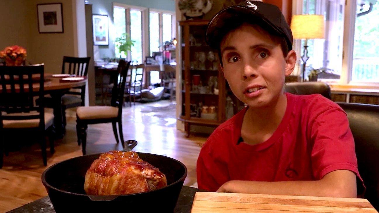 Chip shows off the finished Apricot Pork Tenderloin dish.