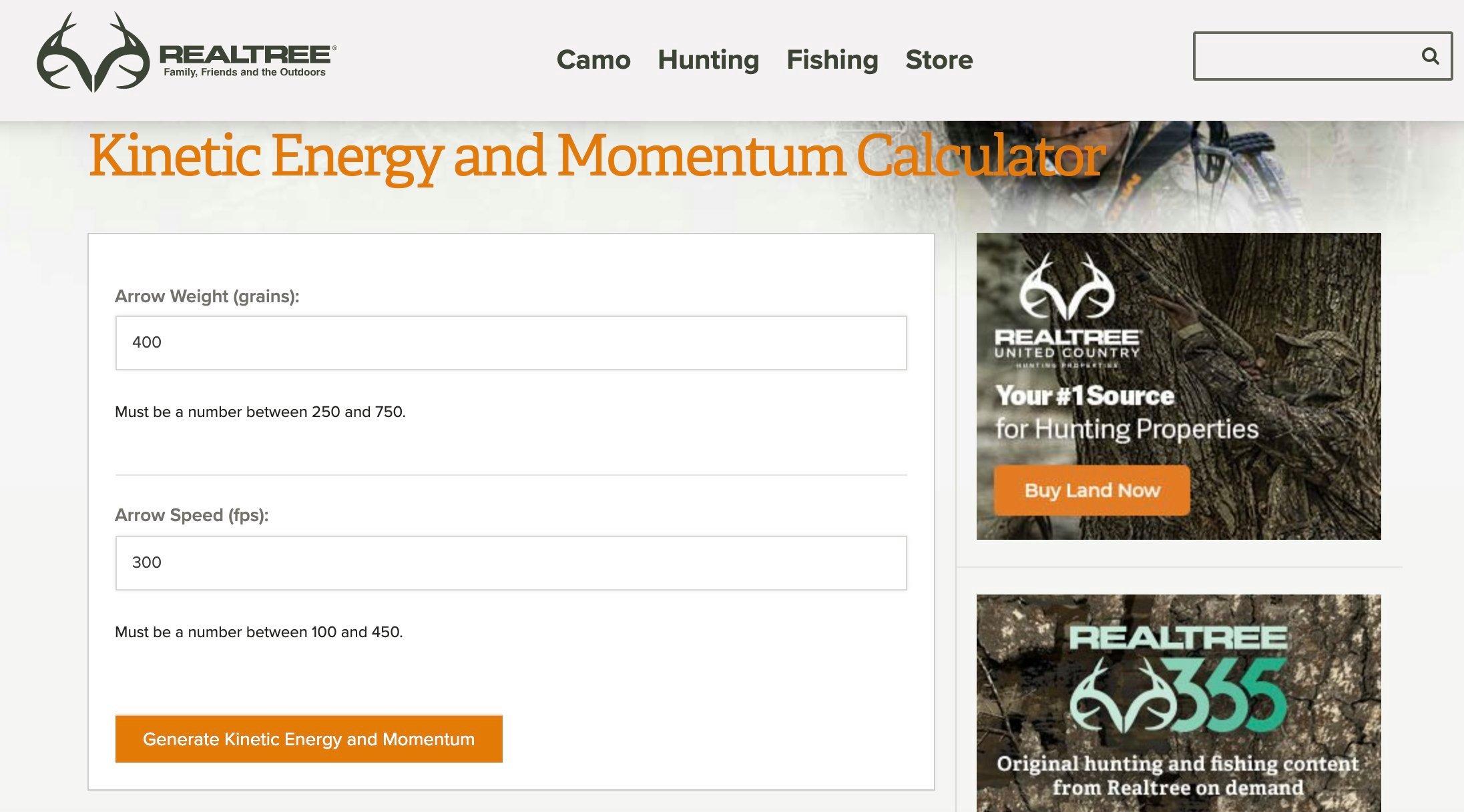 If you know your arrow weight and speed, use Realtree's KE and Momentum calculator to figure out what your bow will do.