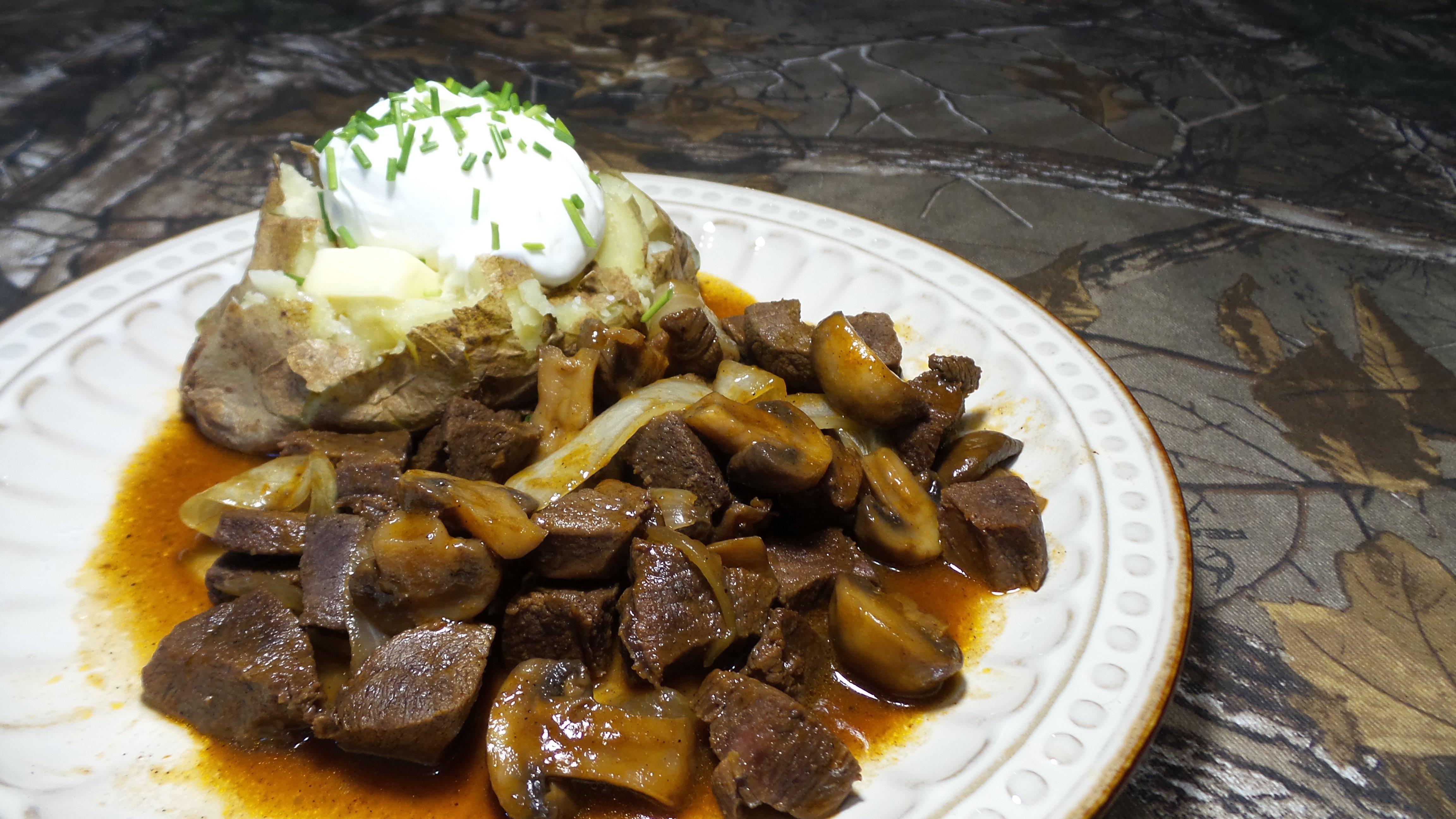 Serve the venison tips alongside potatoes or over egg noodles.